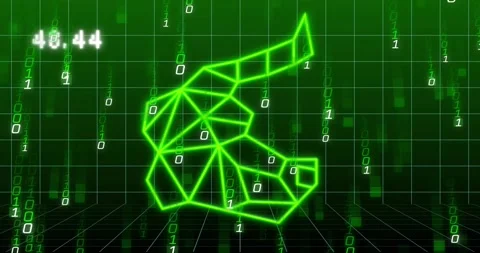 Neon segment emerging on grid initiating segments forming rotating cluster Stock Footage 317275444