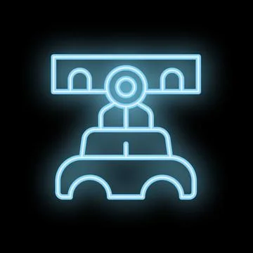 Neon self driving autonomous driverless car icon showing future transportatio 스톡 일러스트