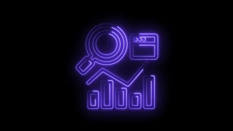 Neon seo analytics icon display showing search results and website traffic .. 스톡 동영상 312309111