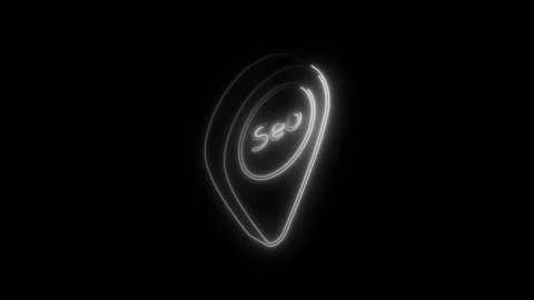 Neon seo location pointer animation on black background internet search eng.. Stock Footage 308457624