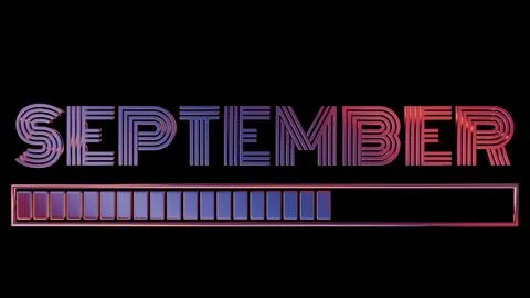 Neon September Text with Loading Bar on Black Background.. Stock Illustration