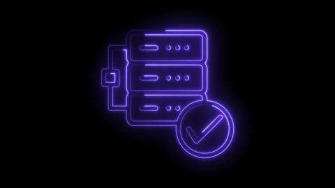 Neon server animation with check mark illustrating successful data management Stock Footage 322961363