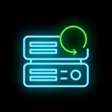 Neon server backup icon glowing on dark background イラスト素材