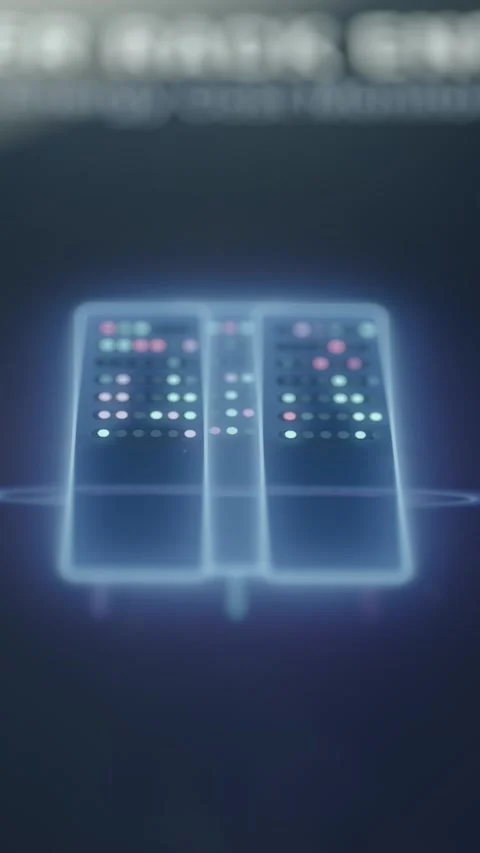 Neon Server Cabinet Diagram On Dark Technology Interface 4K Stock Footage 341861866