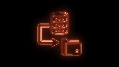 Neon server data transfer to folder on black background for technology concep Stock Footage 345994050