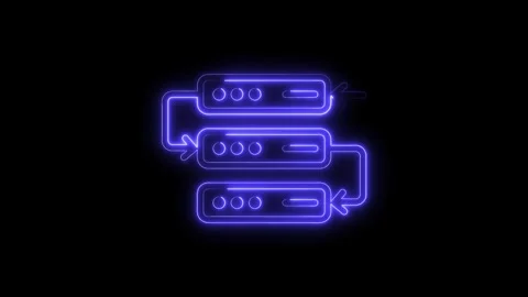 Neon server flow chart on black background illustrating data connection and.. Stock Footage 316842369