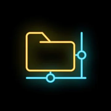 Neon server folder icon connecting over network with cables 스톡 일러스트