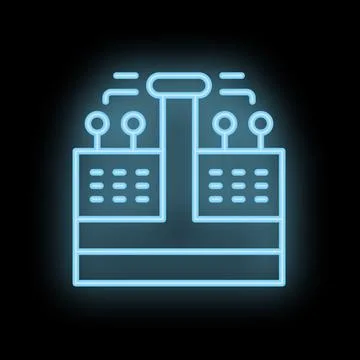 Neon server icon glowing on dark background Illustrazione stock