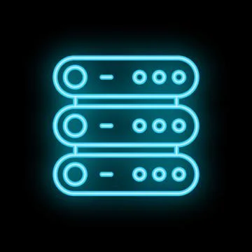 Neon server icon glowing on dark background Stock Illustration