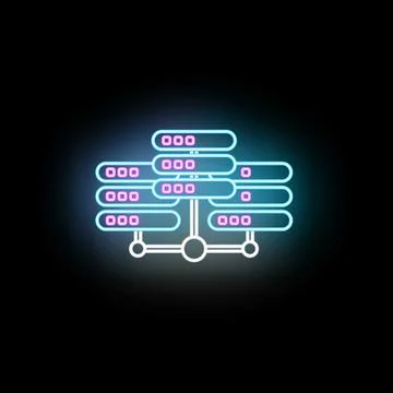 Neon server icon illustrating network data storage Illustrazione stock