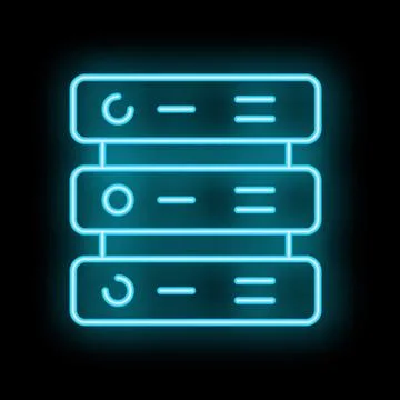 Neon server icon representing data storage and network infrastructure イラスト素材