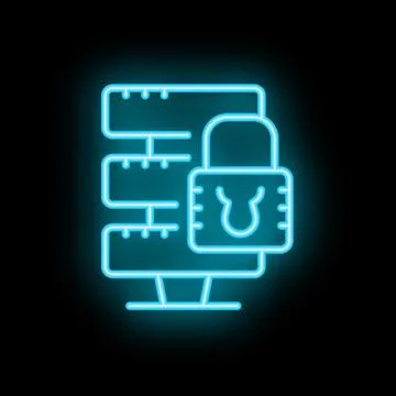 Neon server icon representing data security and protection Illustrazione stock
