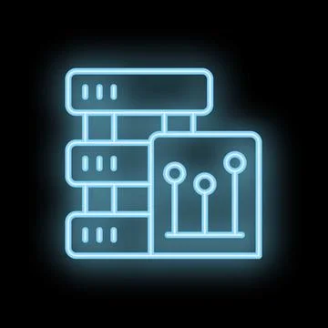 Neon server icon representing data control and management Stock Illustration