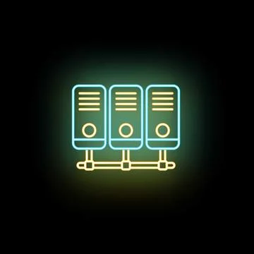 Neon server icon representing data storage hosting Stock Illustration