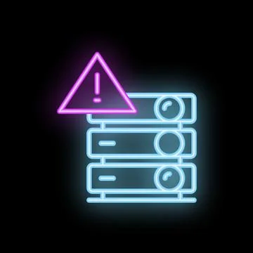 Neon server icon showing warning sign for system failure Stock Illustration