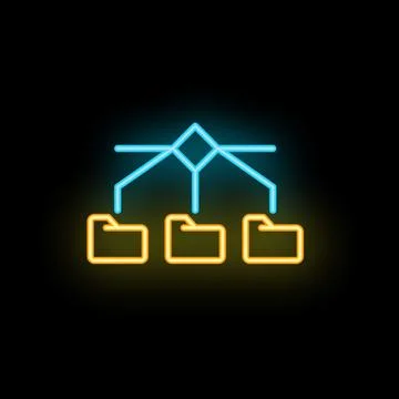 Neon server network connecting folders with data transferring system Stock Illustration