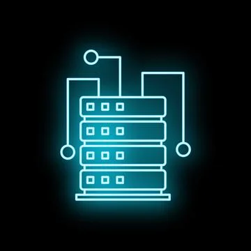 Neon server rack connecting data hosting network Stock Illustration