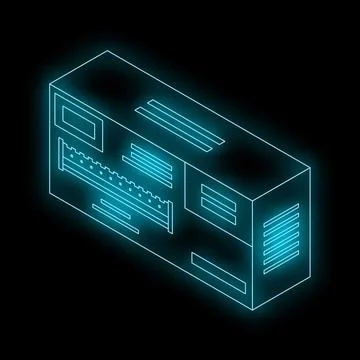 Neon server rack glowing against black background 스톡 일러스트