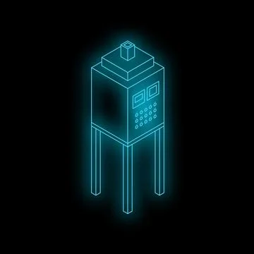 Neon server rack glowing on black background 스톡 일러스트