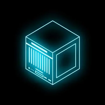 Neon server rack glowing on black background Stock Illustration