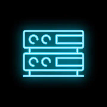 Neon server rack glowing on black background Stock Illustration