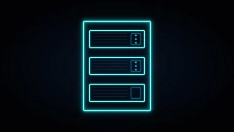 Neon server rack icon animation: digital data center and cloud computing co.. 스톡 동영상 344861814