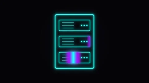 Neon server rack icon animation: digital data center and cloud computing co.. 動画素材 344861830