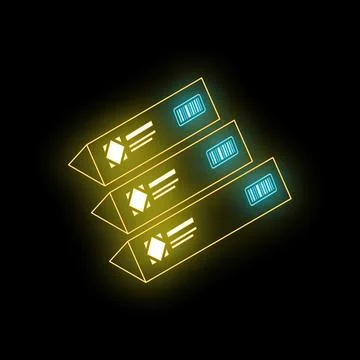 Neon server rack icon glowing on black background Stock Illustration