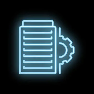 Neon server rack icon glowing against black background Stock Illustration