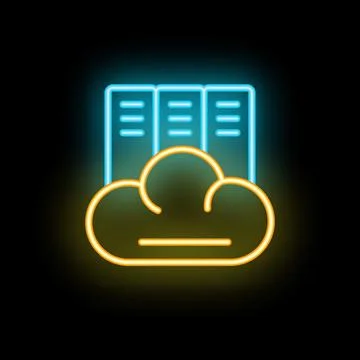 Neon server rack icon representing cloud computing technology Stock Illustration