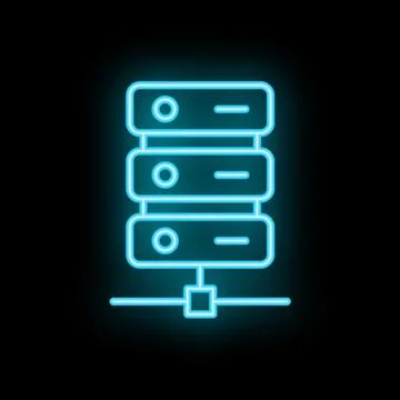 Neon server rack icon representing data storage and network infrastructure Stock Illustration