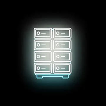 Neon server rack icon representing digital data storage Stock Illustration