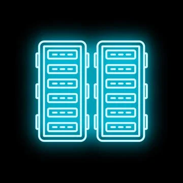 Neon server rack icon showing data hosting 스톡 일러스트