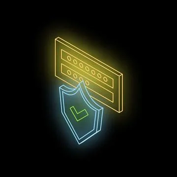 Neon server security checkmark icon representing data protection Stock Illustration