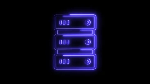 Neon server stack animation on black background represents high tech data Stock Footage 322966127