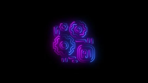 Neon setting technology icon animation. Animated line half cogwheel with di.. Stock-Footage 307419327