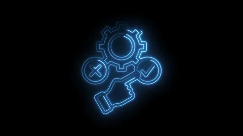 Neon settings cogwheel with choice option and hand pointing at approve button Stock Footage 312319141