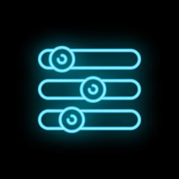 Neon settings sliders glowing on black background Stock Illustration