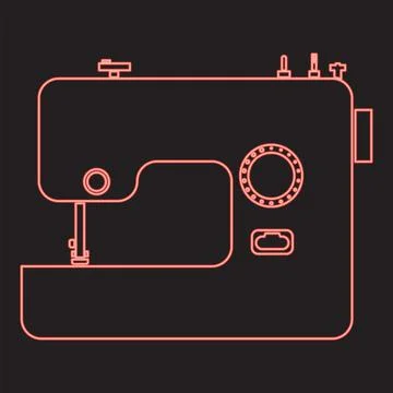 Neon sewing machine red color vector illustration image flat style Illustrazione stock