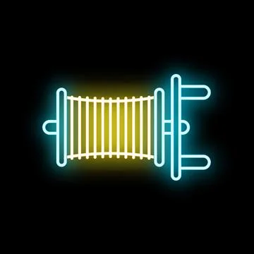 Neon sewing thread reel icon glowing blue yellow Stock Illustration