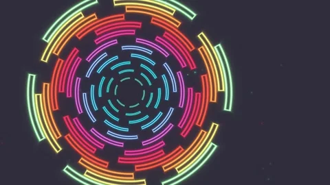 Neon shapes create a dynamic circle pattern with bright Stock Footage 339649748