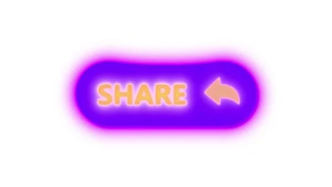 Neon share button with arrow icon animated on a glowing purple background. Stock Footage 258832929