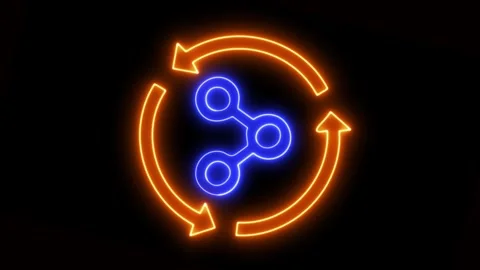 Neon share icon with rotating arrows motion. Vidéo 332090021