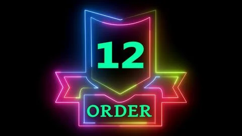 Neon shield with 12 order text Stock Illustration