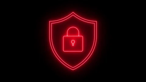 Neon Shield and Lock Security Protection Animation Green Screen 4K Stock Footage 337522316