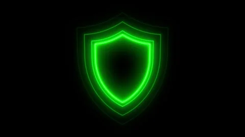 Neon shield animated pulsing cyber security protection outline loop on 4k b.. Stock Footage 344205530