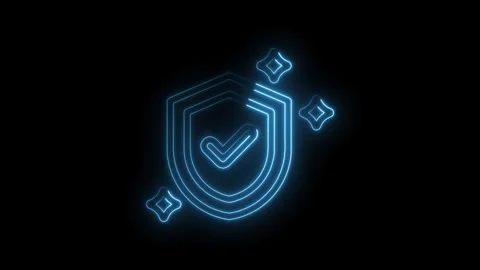 Neon shield with check mark animation showing security and protection concepts Stock Footage 330784974