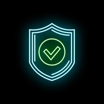 Neon shield with checkmark symbolizing cyber security protection Stock Illustration