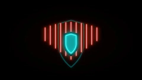 Neon shield cyber security symbol glowing digital protection icon animation.. Stock Footage 344862056