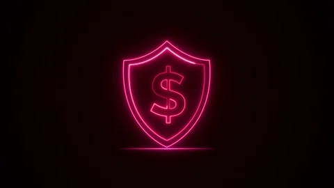 Neon Shield with Dollar Symbol Financial Protection Animation Video stock 343694586